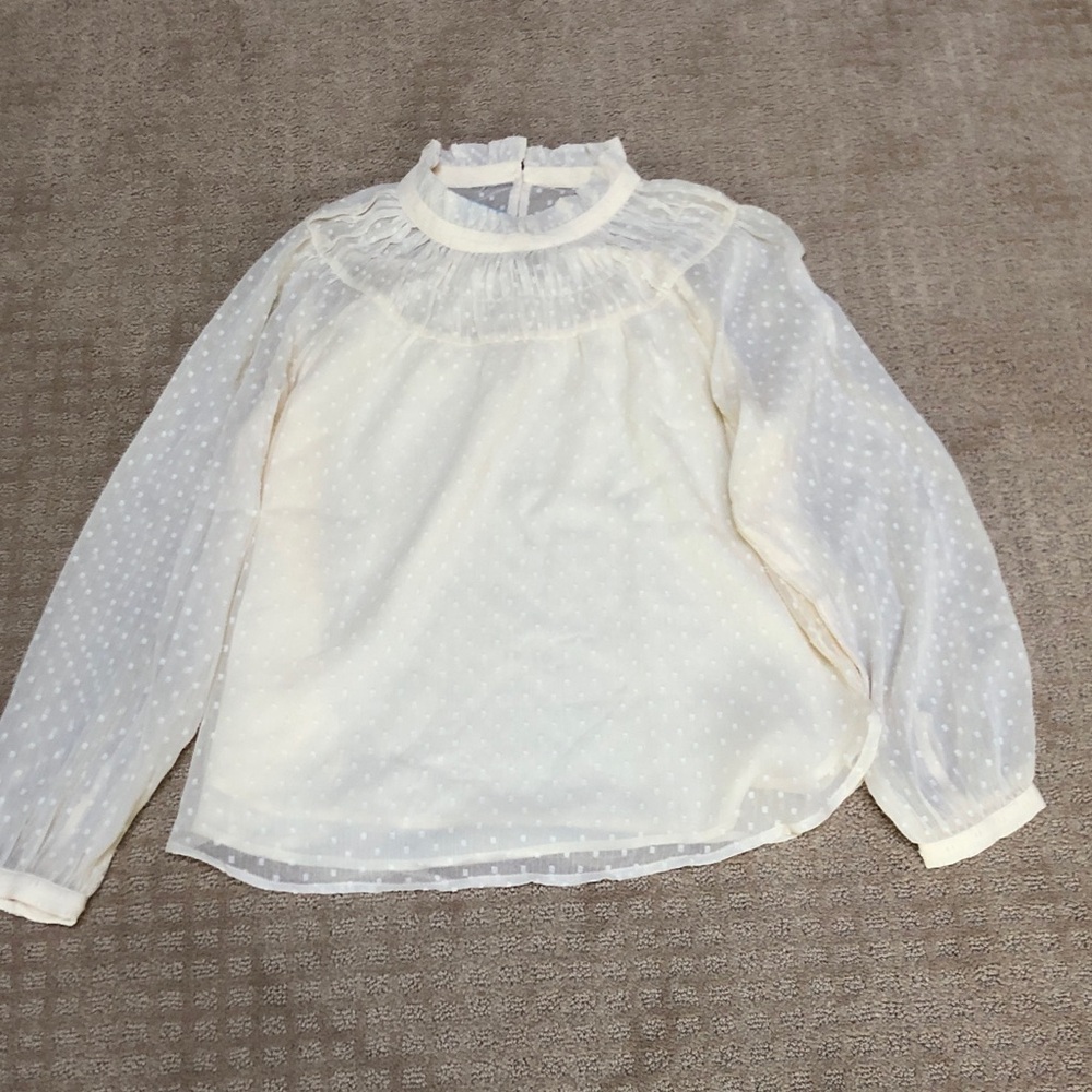 LOFT Cream Sheer Blouse with Polka Dots